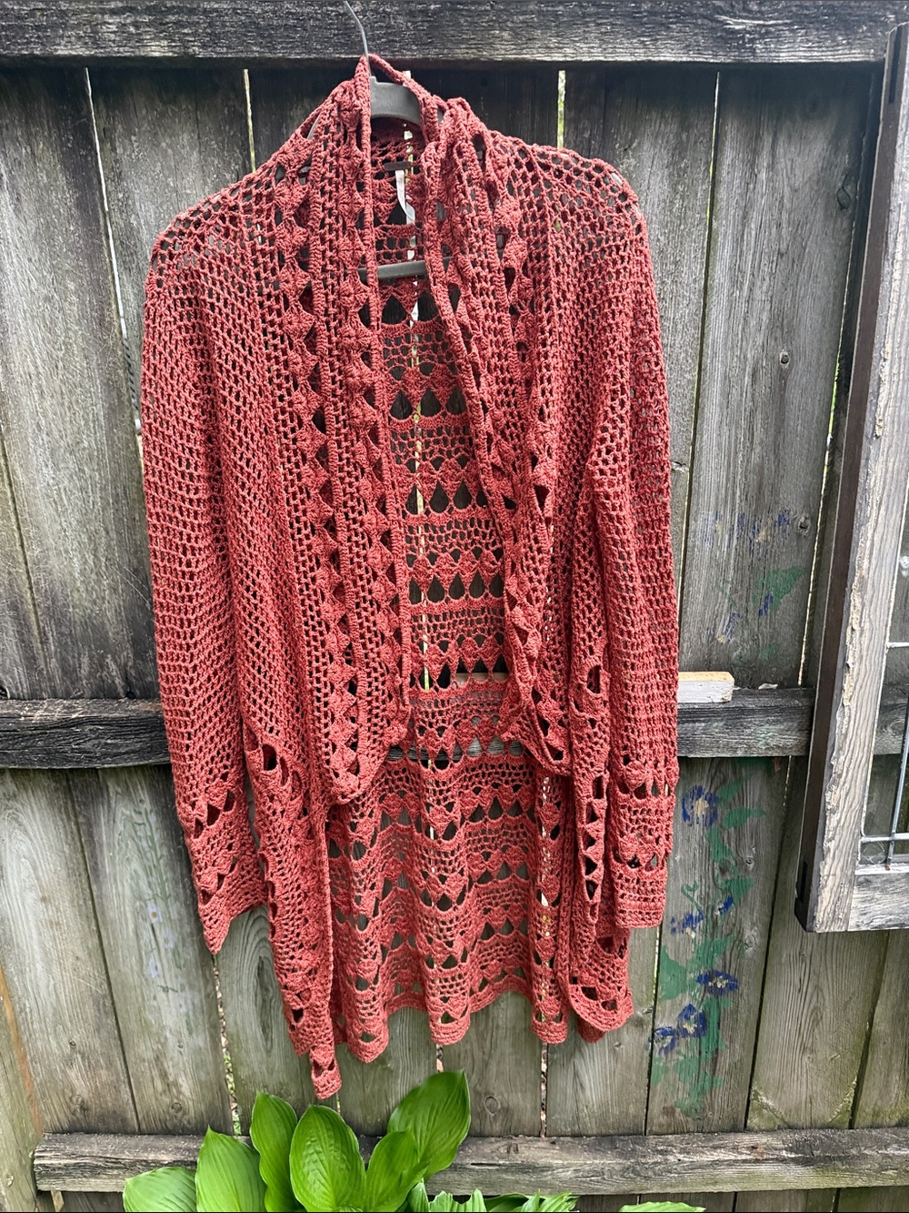 Free People Rust Crochet Open Cardigan